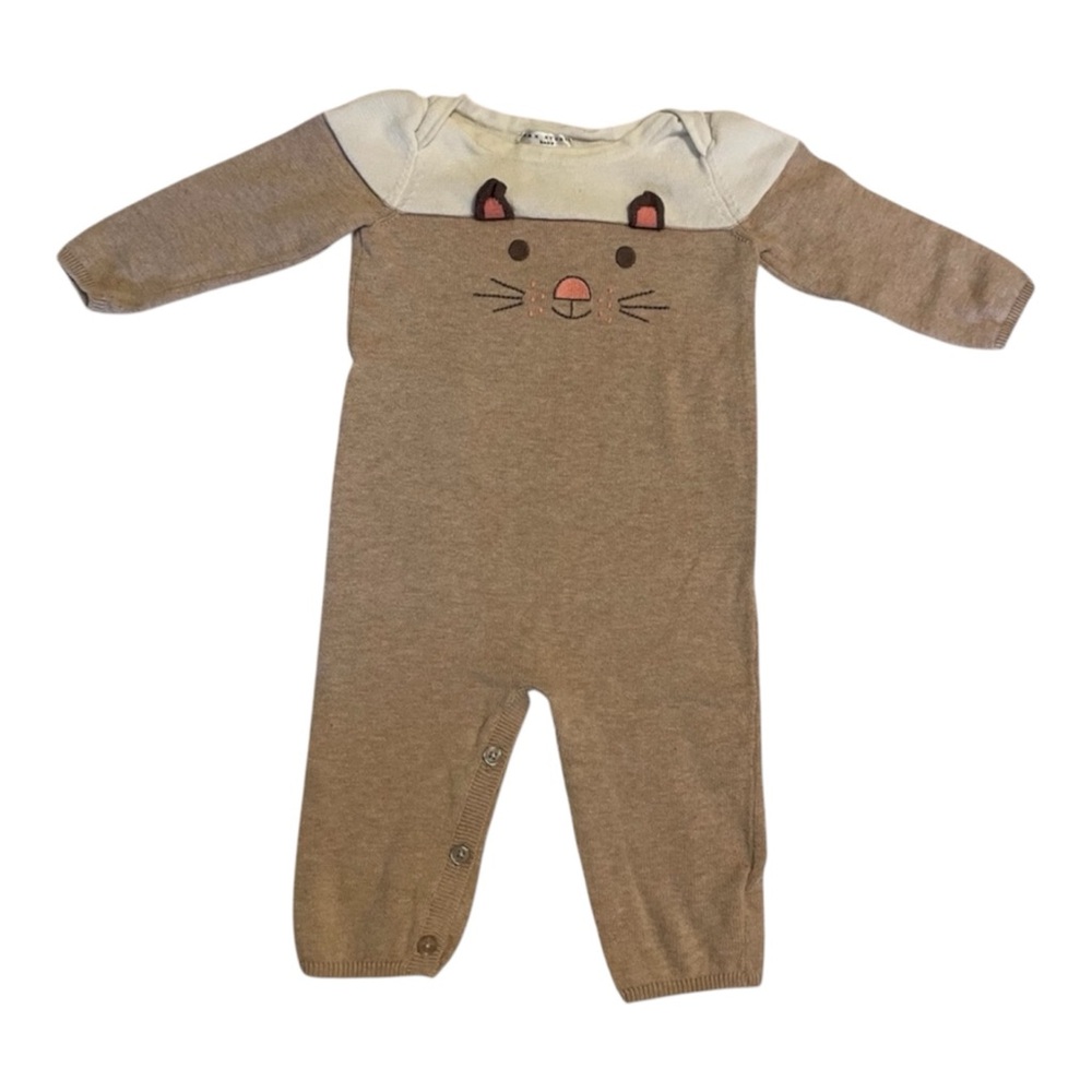 5/$25 Max Studios Baby Girl 6-9m Romper One-Piece Knitted Embroidered Kitty Cat